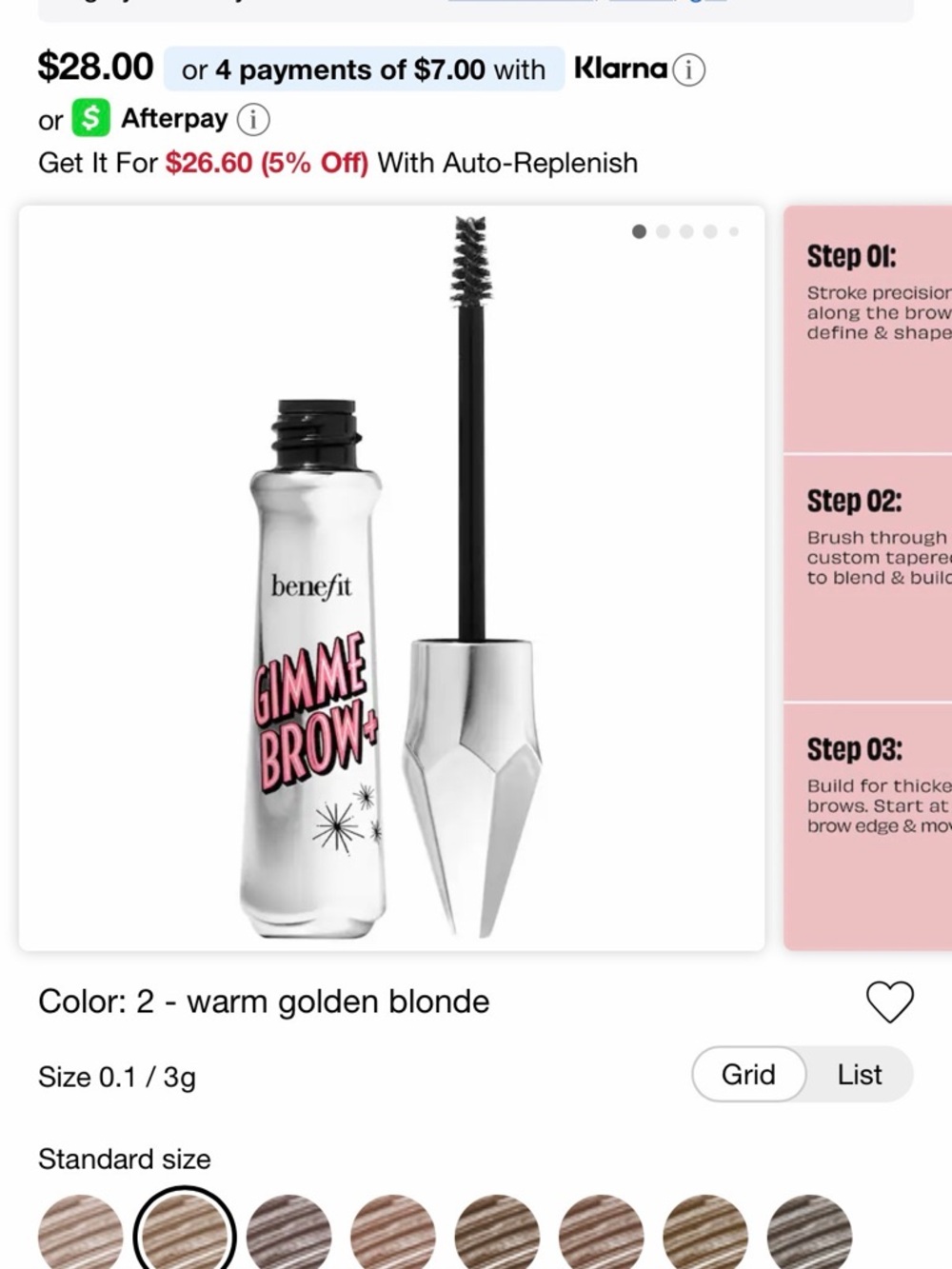 Benefit Gimme Brow+ Tinted Brow Gel — Warm Golden brown x 2